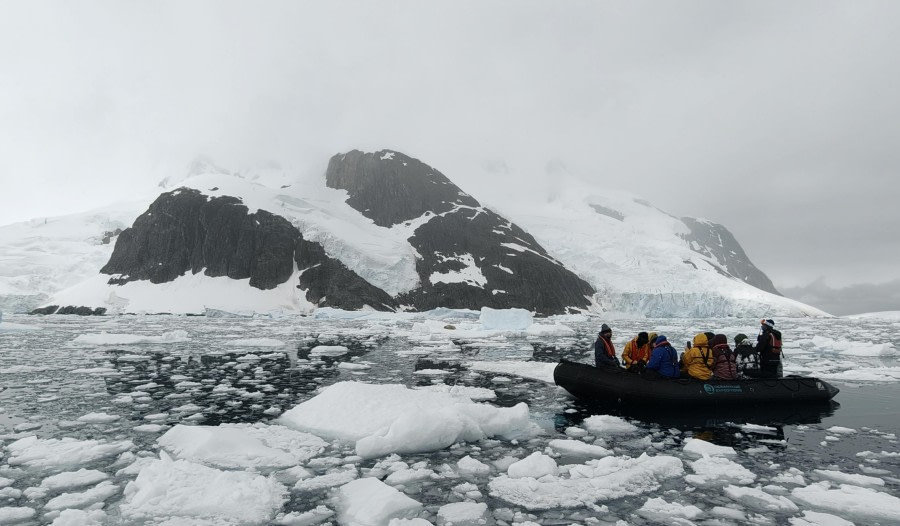 Moving across sea of ice in Paradise Bay